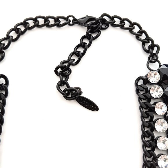 Stunning Natasha Black & Clear Rhinestone V Shape Statement Necklace - Picture 4 of 4
